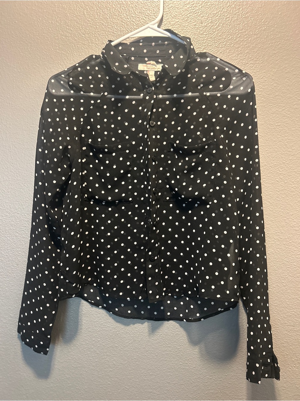 Bershka Bsk Black Polka Dot Sheer Button Up Blouse Shirt Women's Size XS